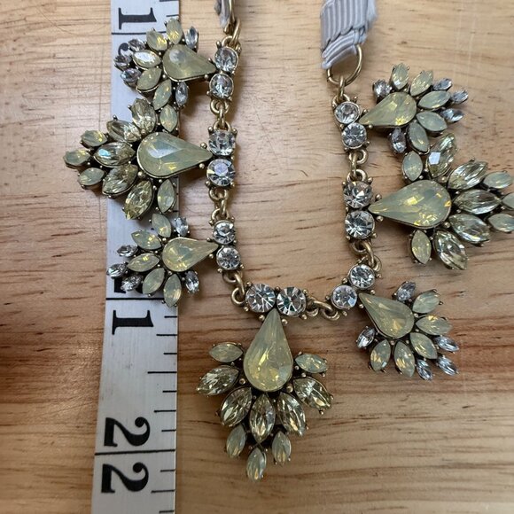 Statement Necklace With Rhinestone & Pale Yellow Gem Accents On Silver Ribbon - Picture 7 of 10